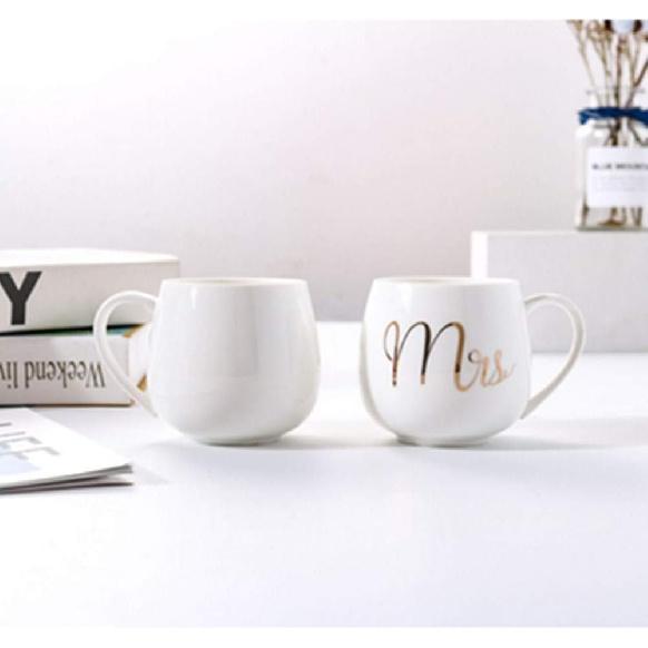 Mr and Mrs Couples Coffee Mugs - 12oz Ceramic Coffee Mug Couples Sets - Funny His And Her Gifts - Double Bowl Ceramic Bowl Couple Cup Mug Milk Water