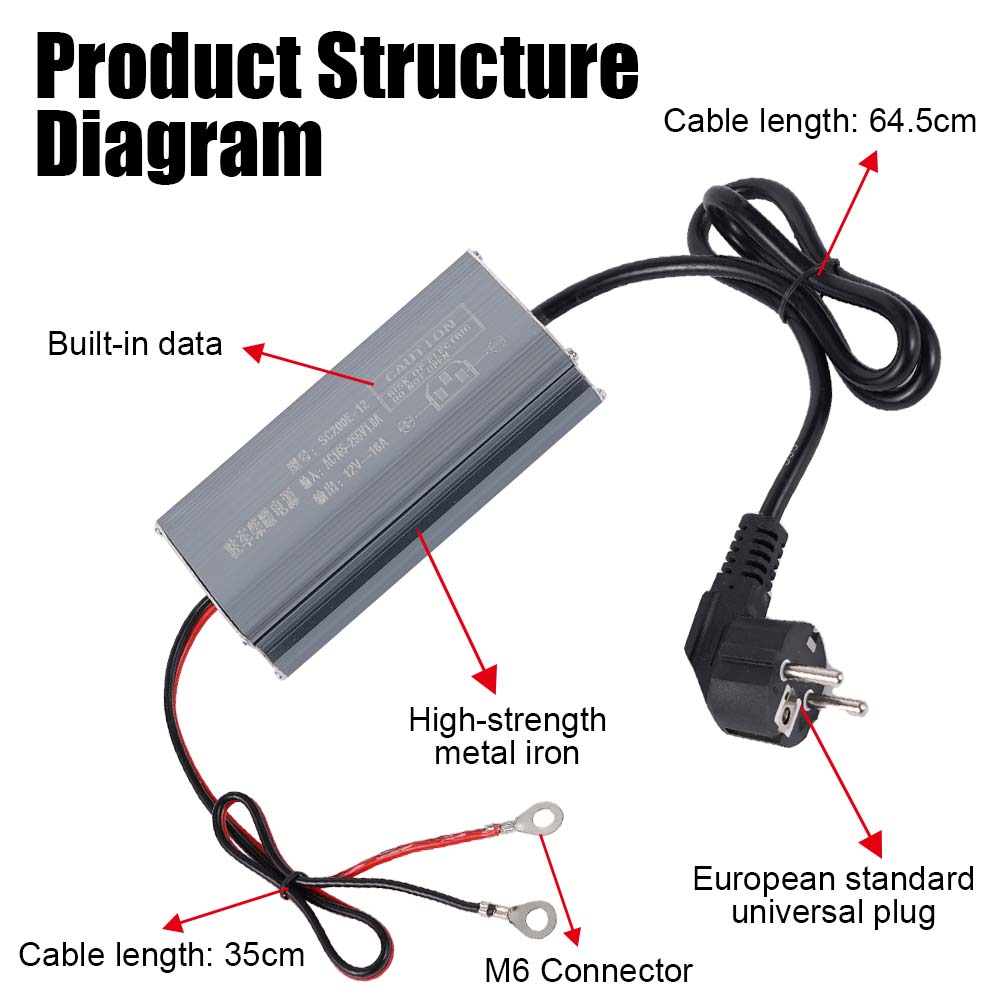 AC 220V to DC 12V 16A High-power Parking Heater Power Converter Voltage 2KW5KW8KW Universal Parking Heater EU Standard Plug