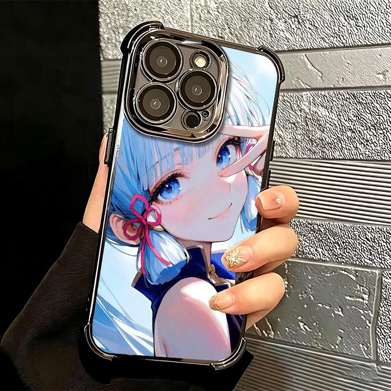 Genshin Impact Kamisato Ayaka Plating Phone Case For Iphone 16 17 Pro Max Air 16E 14 15 Plus 12 13 Mini Anti-Fall Airabag Cover