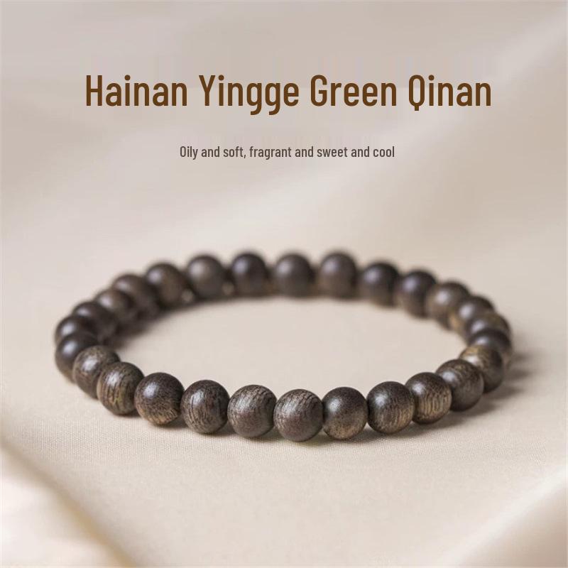 Hainan Green Qinan Agarwood Bracelet - Old Material Couple's Single Ring Buddhist Prayer Beads.
