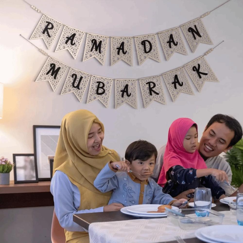 Holz Ramadan Banner Dekoratives Festival Zugfahne Ausgeschnitten Eid Hängende Ornamente Kamin
