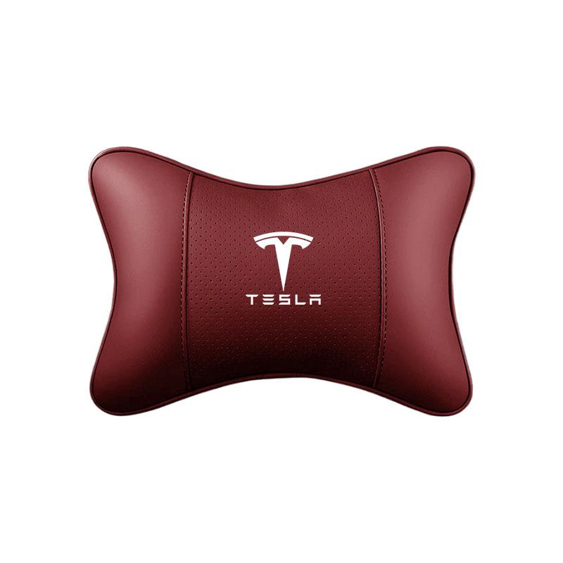 Car Leather Seat Headrest Neck Pillow Head Cushioning Accessories For Tesla Model 3 Model S Model X Model Y Cybertruck Roadster