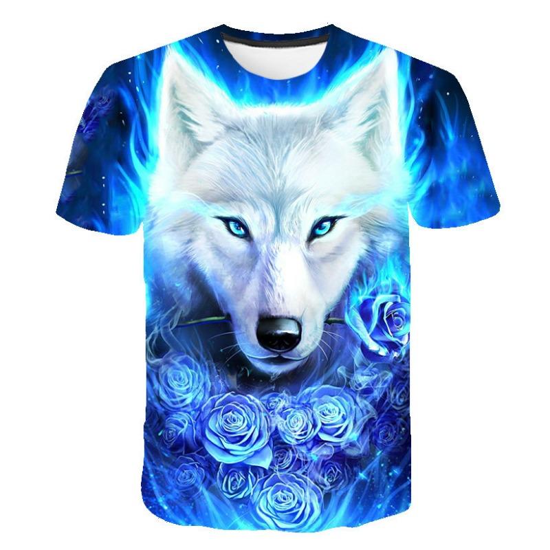 European and American Trendy New Animal Wolf Cool 3D Digital Printed Pattern Street Style Men's Casual T-shirt