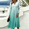 Women's Gradient Print Long Sleeve V-Neck Dress with Pockets Casual Fashionable
