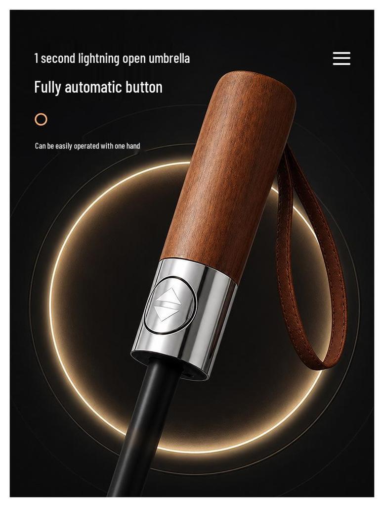 Red Leaf Dual-Use Sun & Rain Umbrella with Solid Wood Handle, Black Glue UV Protection, Large Size for Men & Women