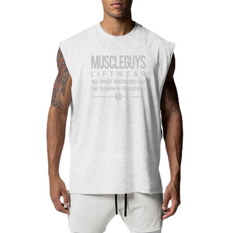 Muscleguys Men's Quick-drying Fitness Sports Running Top Vest Mesh Outdoor Training Breathable Sleeveless