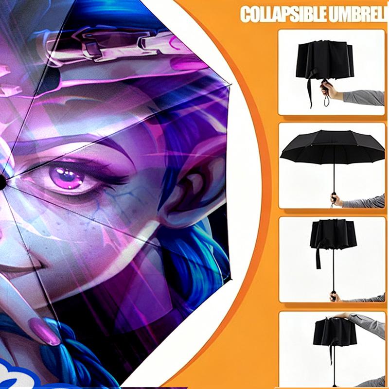 Custom Name Personalized Jinx Print Umbrella, Auto Open Close, 8‑Rib Sturdy Frame, Commute Camping Hiking Use, Birthday Gift