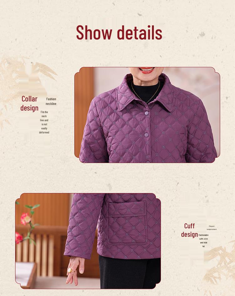 Mom's 2025 Lightweight Autumn-Winter Cotton Jacket for Middle-Aged & Elderly Women - Warm, Thin, Small Cotton Coat for Grandma