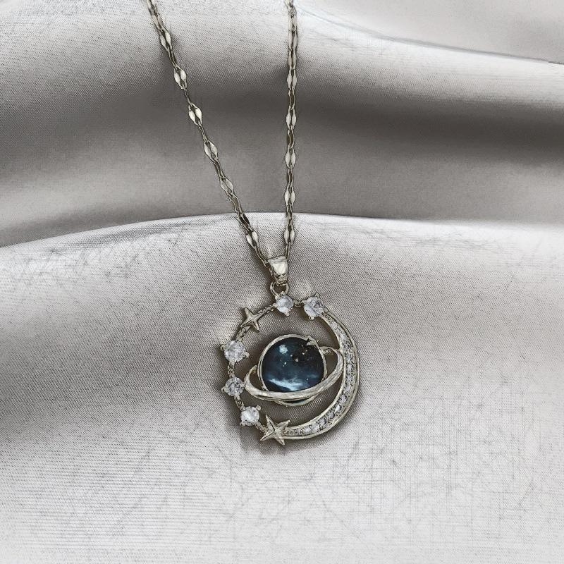 Colier de lux cu stele din zirconiu ușor pentru femei, culoare aurie, planeta, luna, astronaut, pandantiv, coliere, cravată, bijuterii, cadouri