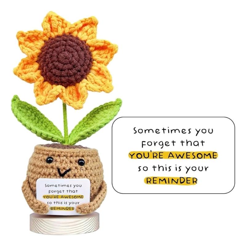 Handmade Crochet Sunflowers Pot With Face Design Ecological Friendly Yarn Car Ornamentation Home Decoration Gift 1