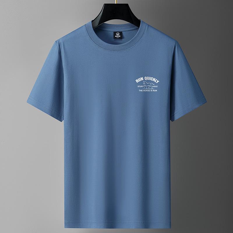 Heavyweight Men's Short-Sleeve Crew Neck T-Shirt - 100% Long-Staple Cotton, Summer Loose Fit, Trendy Design