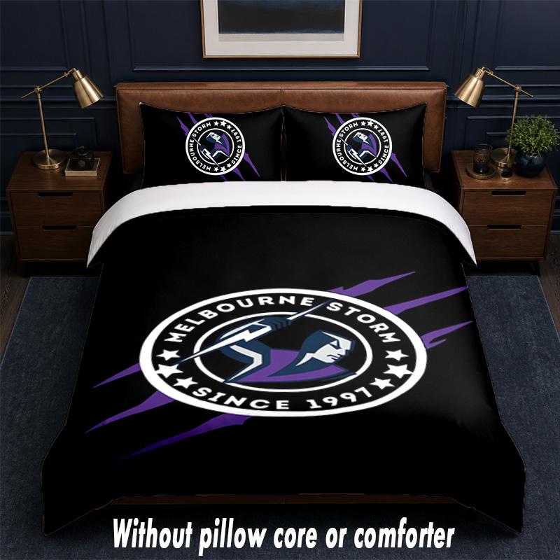 Melbourne Storm Design Bed Bedding Set 1 Duvet Cover + 2 Pillowcases Soft Breathable Household Bed Linens