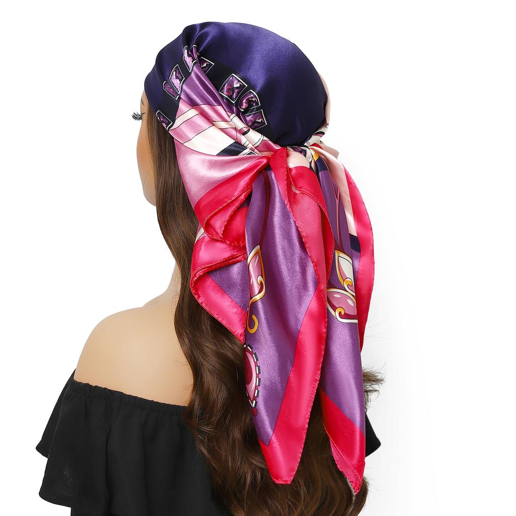 Fashion Square Silk Scarf Women Headband 90*90cm Print Neck Scarfs Office Hair Band Hand Kerchief Female Bandana Headwear
