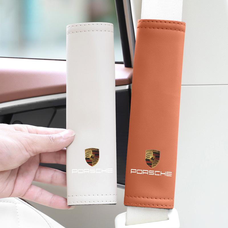 Leather Car Seat Belt Cover Seatbelt Protection Pad for Porsche Panamera Spyder Carrera Macan Boxster Cayman Cayenne Accessories