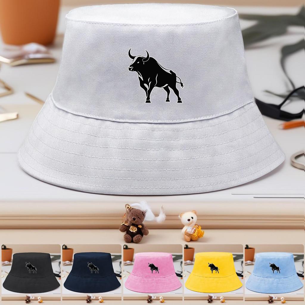Strong Bull Print Bucket Hat , Animal Fisherman Cap Fit Solid Color Simple Basin Hat