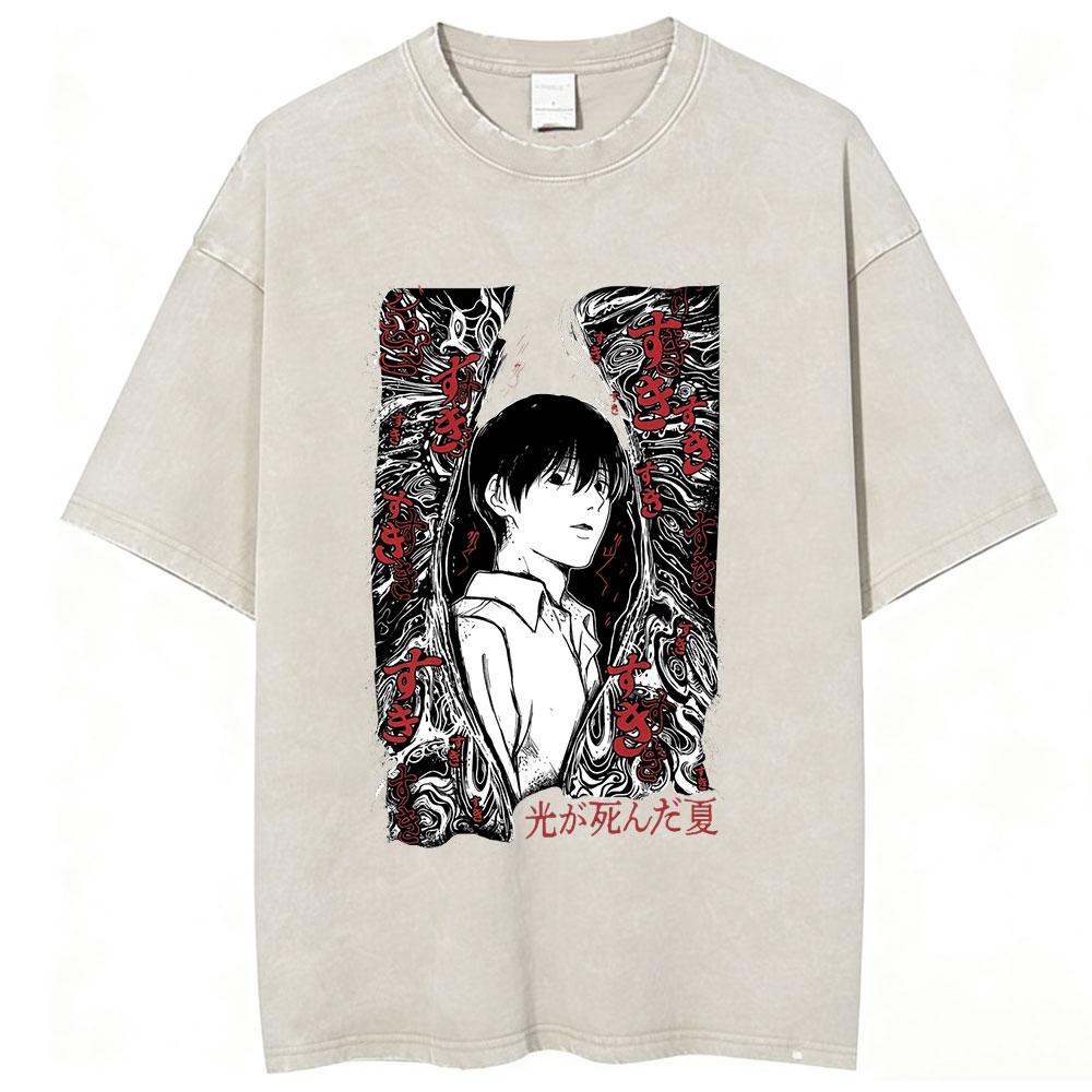 Vintage Washed Anime The Summer Hikaru Died TShirt Hikaru Yoshiki Fashion Harajuku Tshirts Mens Women Cotton Casual T Shirts