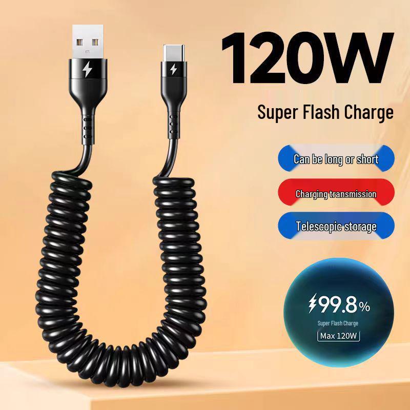 120W Super Fast Charging 3-in-1 Data Cable for Car: Compatible with Huawei and Apple 14
