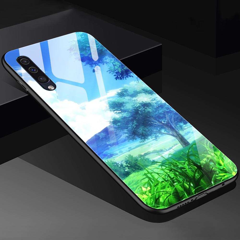 Luxury Phone Case For Samsung Galaxy A71 A72 A70 A73 A53 A13 5g A03 A22 A21s A03 Core A42 A52 Anime Scenery Glass Cover Capas