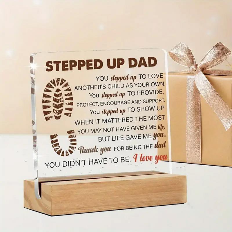 Stepped Up Dad Acrylic Sign Retro Dad Poster Wall Art Novelty Sign Gentle Reminder Desktop Positive Stands Display Decor