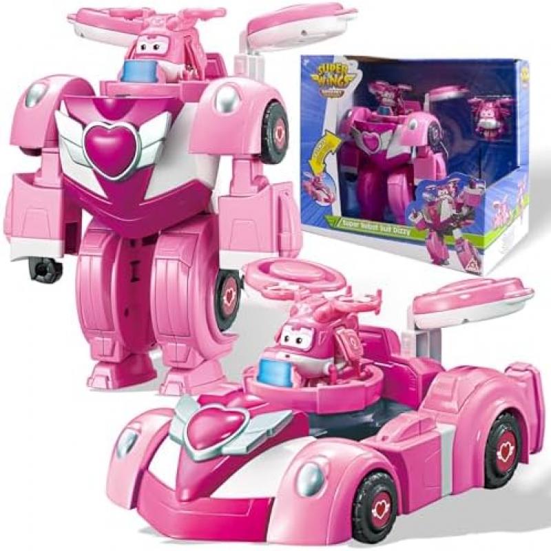 Super Wings Super Robot Suit Dizzy Giocattolo Trasformabile, 18cm Robot Armatura 2-in-1 & Super Auto, per Bambini dai 3 anni in su, Rosa