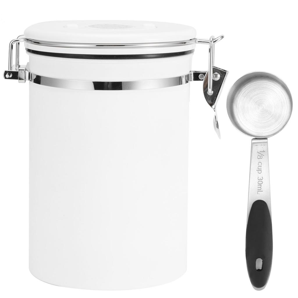 1.8L 304 Stainless Steel Sealing Can Airtight Storage Container with Spoon for Coffee Beans Tea Dried FruitWhite Jar