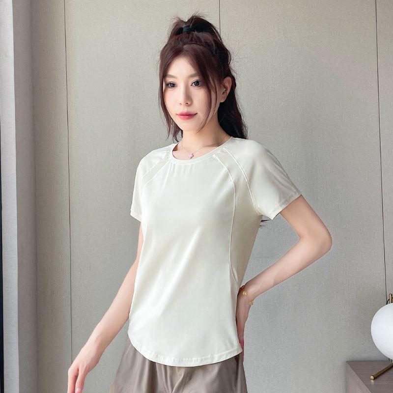 Womens Running Set Quick Dry Loose Short Sleeve Yoga Top Shorts Gym Workout Outfit