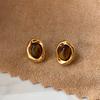 9Silver Needle Maillard Tiger Eye Stone Earrings, New Autumn/Winter Collection, High-End, Vintage Gold-Colored Stud Earrings