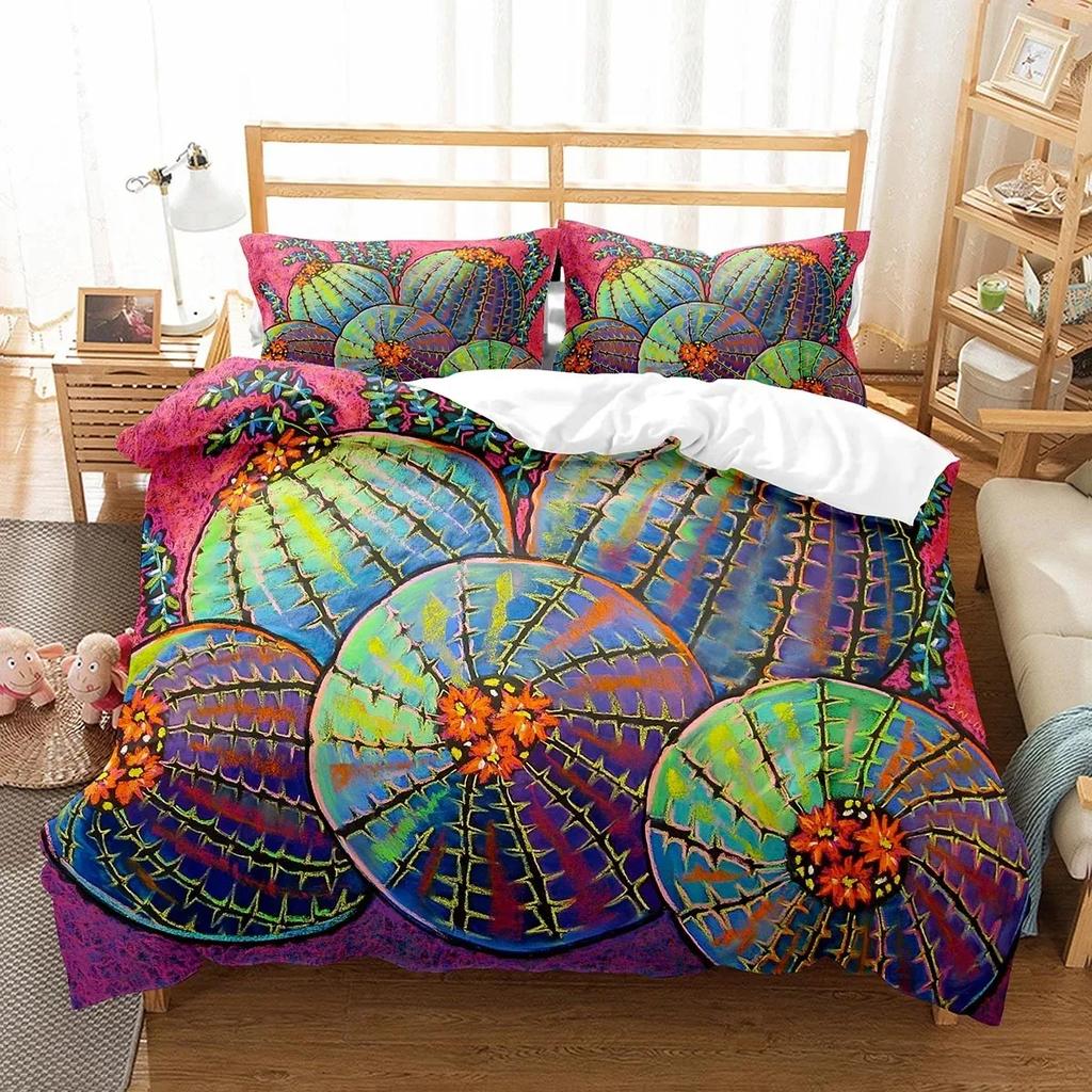 Cactus Duvet Cover Set Desert Plants Pattern Comforter Cover Double Single Size For Kids Teens Adults Bedding Set Quilt Cover