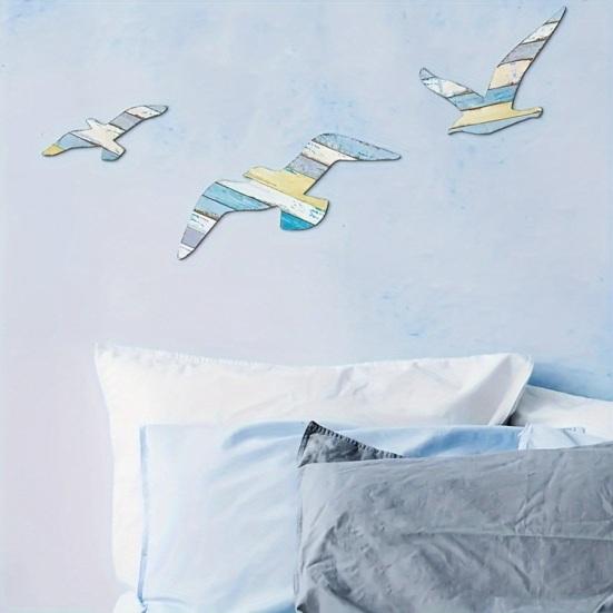 3Pcs/Set Wooden Seagull Wall Decoration Farmhouse Rustic Nautical Sea Bird Wall Art Sculpture Home Living Room Bathroom Wall Decorative Sign