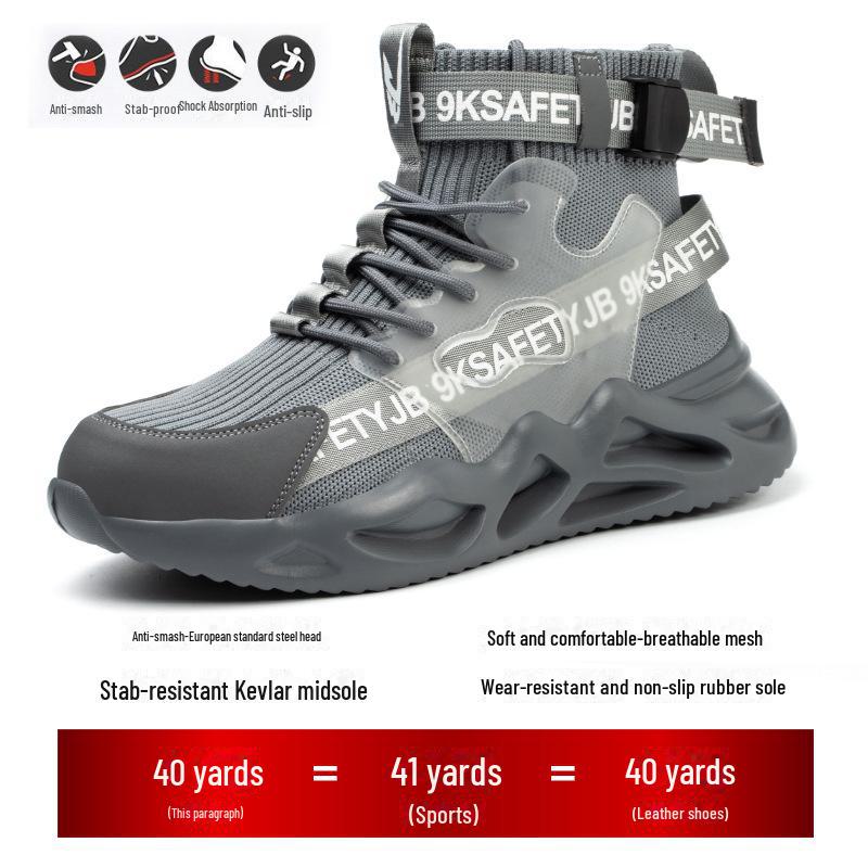 Breathable Lightweight Men's Steel Toe Work Shoes - Anti-Smash, Anti-Puncture, High-Top Safety Footwear