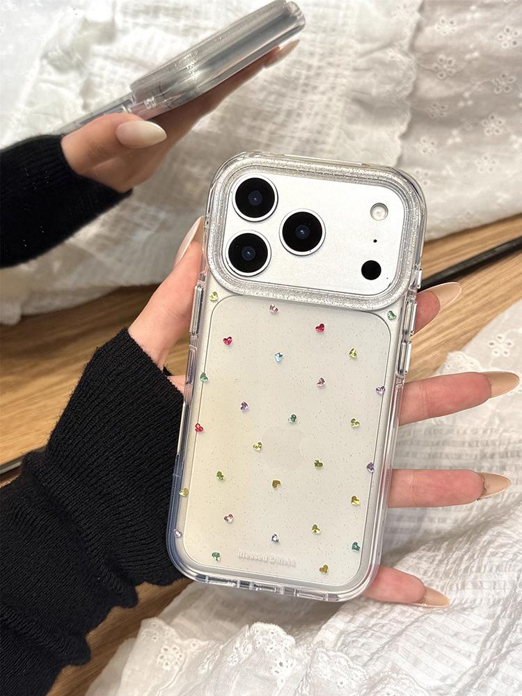 Ins Popular Glitter Shiny Love Heart Transparent Hard Back Cover For iPhone 17 Pro Max 16 13 15 14 Promax Shockproof Phone Case