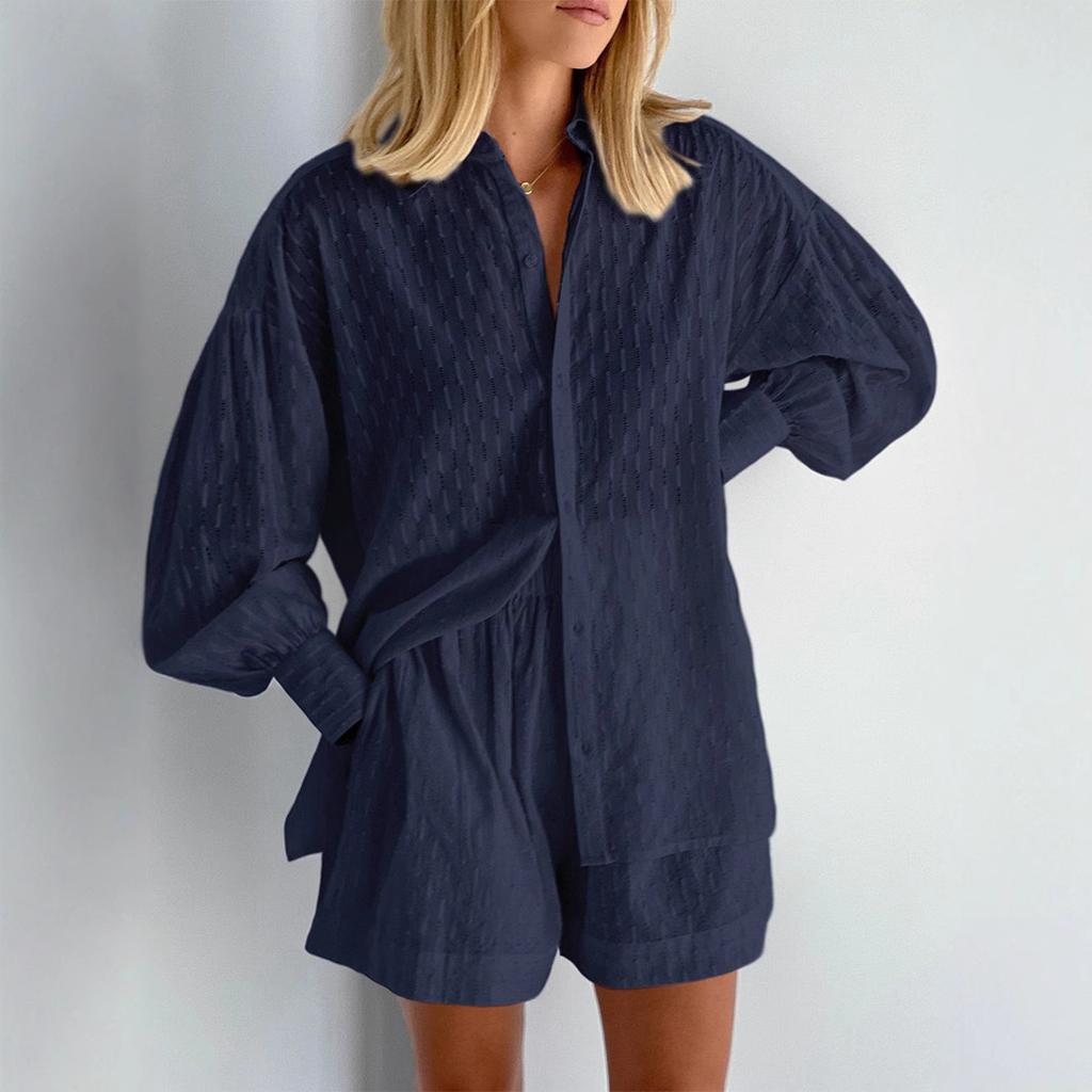 White Oversized Long Sleeve Shirt and Shorts Set
