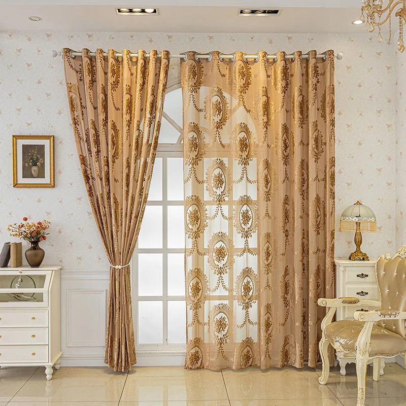 Retro Jacquard Embossed Sheer Curtains Solid Transparent Voile Window Screen for Bedroom Soft Balcony Living Room Curtain