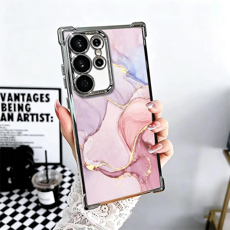 Gold Granite Marble Pattern Plating Phone Case For Samsung Galaxy S24 S25 FE S26 Edge S23 Ultra S22 S21 Plus S20 Anti-Fall Airab