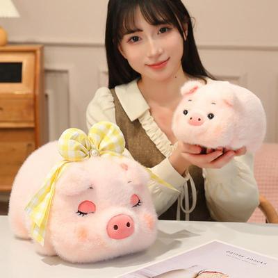 Plush Pig Head & Brain Bowknot Pillow - Adorable Pig Shaped Cushion for Girls' Beds and Sofas