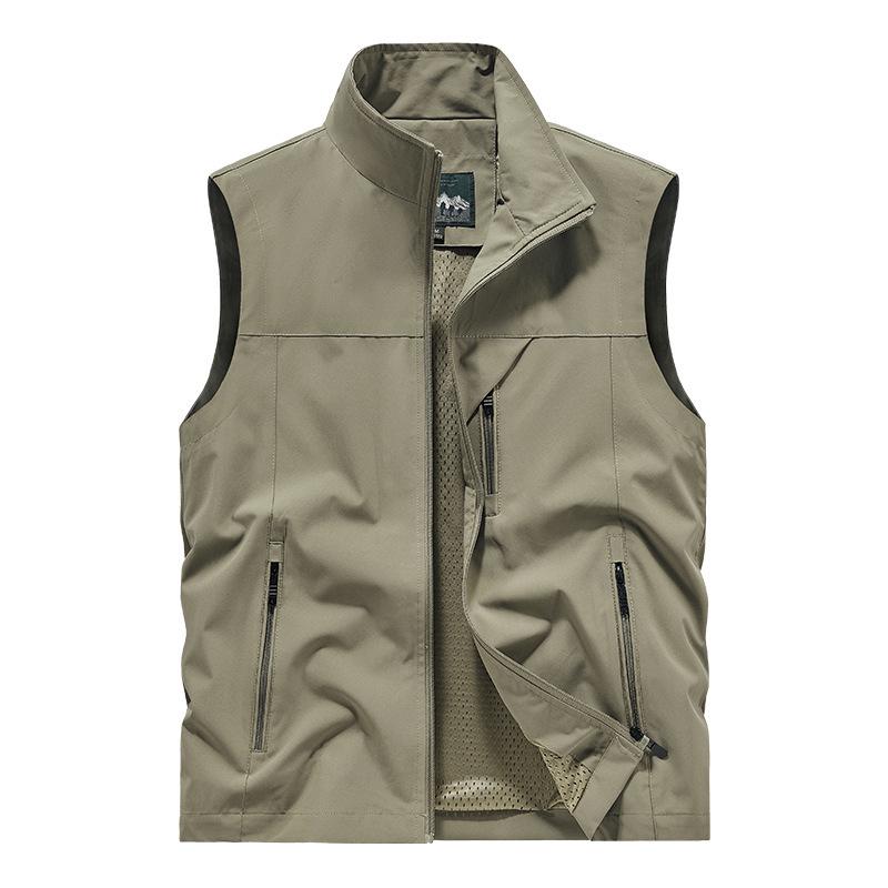 Men's Casual Outdoor Stand Collar Fishing Vest - Large Size, Spring/Autumn, Logo Print