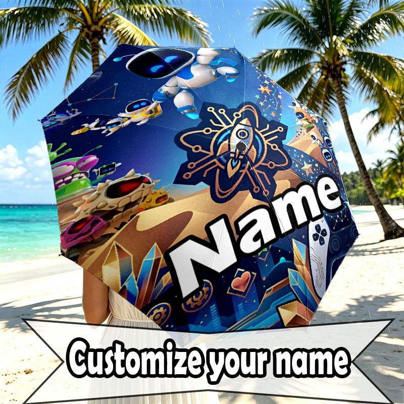 Custom Name Personalized Cosmic Bot Crew Print Umbrella, Auto Open Close, 8‑Rib Sturdy Frame, Commute Camping Hiking Use, Birthday Gift