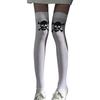 Women Gothic Skeleton Print Over Knee Socks Elastic Nylon Blend Thigh High Stockings For Halloween Event And Fall Outfit