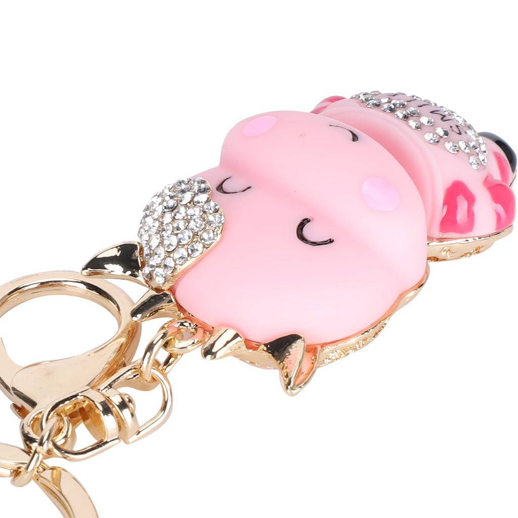 2Pcs Keychain Pendant Cartoon DiamondStudded Resin Small Cow Shape Metal Key   Decoration(White )