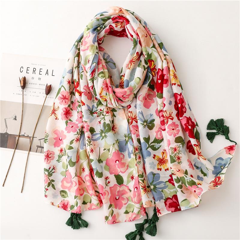 Fashion Women Spring Autumn Viscose Scarf Shawl Lovely Leopard Floral Tassel Pashmina Stole Wrap Echarpe Foulards Muslim Hijab