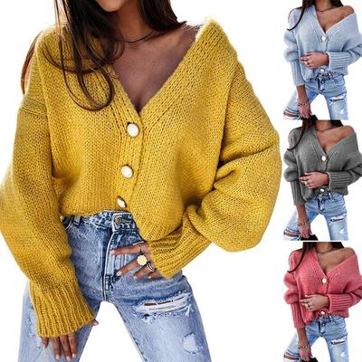 Women S Knit Cardigan Solid V Neck Long Sleeve Button Front Sweater