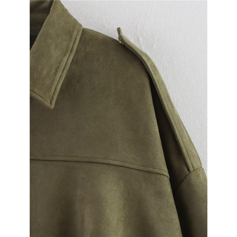 Spring Autumn Suede Feel Textured Collar Zip Button Pilots Coat For Women Fashionable And Comfortable Jacket Outerwear