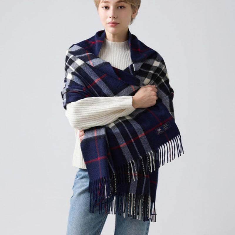 ABRAHAM MOON Merino Wool Shawl 70cm - Navy Thompson