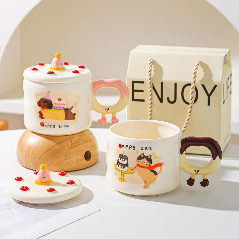 Creative Cute Cartoon Birthday Cake Cup Ceramic Mug Gift Home Cup Coffee Cup Water Cup Couple Cup