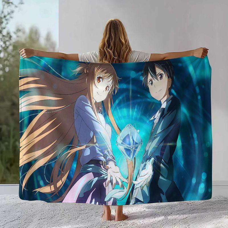 Cartoon Sword Art Online SAO Novel Flannel Blanket,Ultra Soft Warm Plush Throw for Home Bedroom Bed Sofa Camping Picnic gift