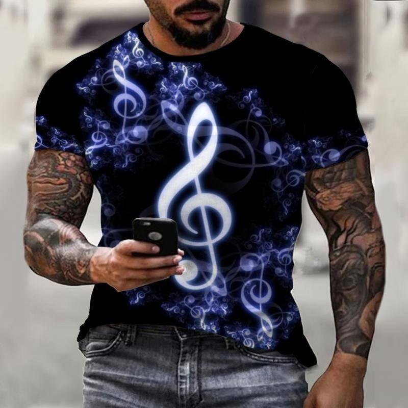 Summer Men's Casual Short Sleeved T-shirt Cool Music Symbol Printing Creative