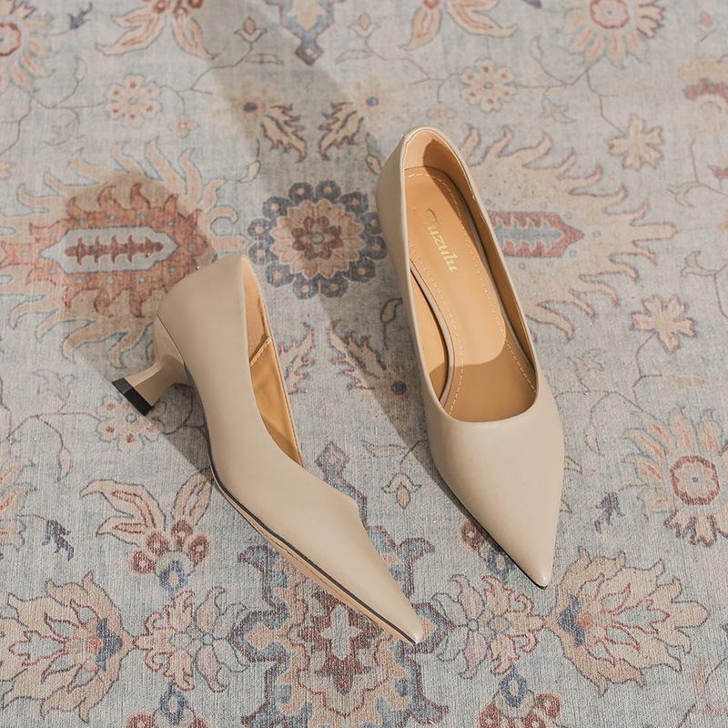 pointed head shallow mouth temperament plain single shoes women's 2025 new professional kitten heel fashion versatile retro high heels