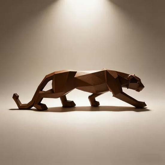 3D Printed Cheetah Figurine, Compact Geometric Faceted Cheetah Sculpture, Minimalist Leopard Statue for Home Office Decor Gift