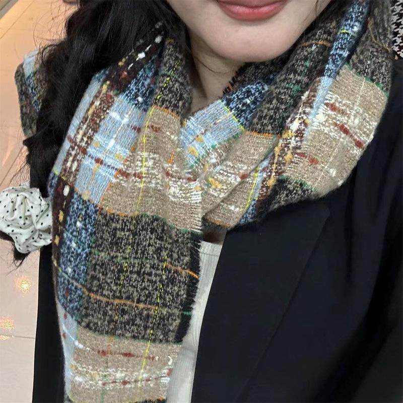 Versatile warm scarf student niche winter imitation cashmere shawl fringed galaxy plaid scarf woman