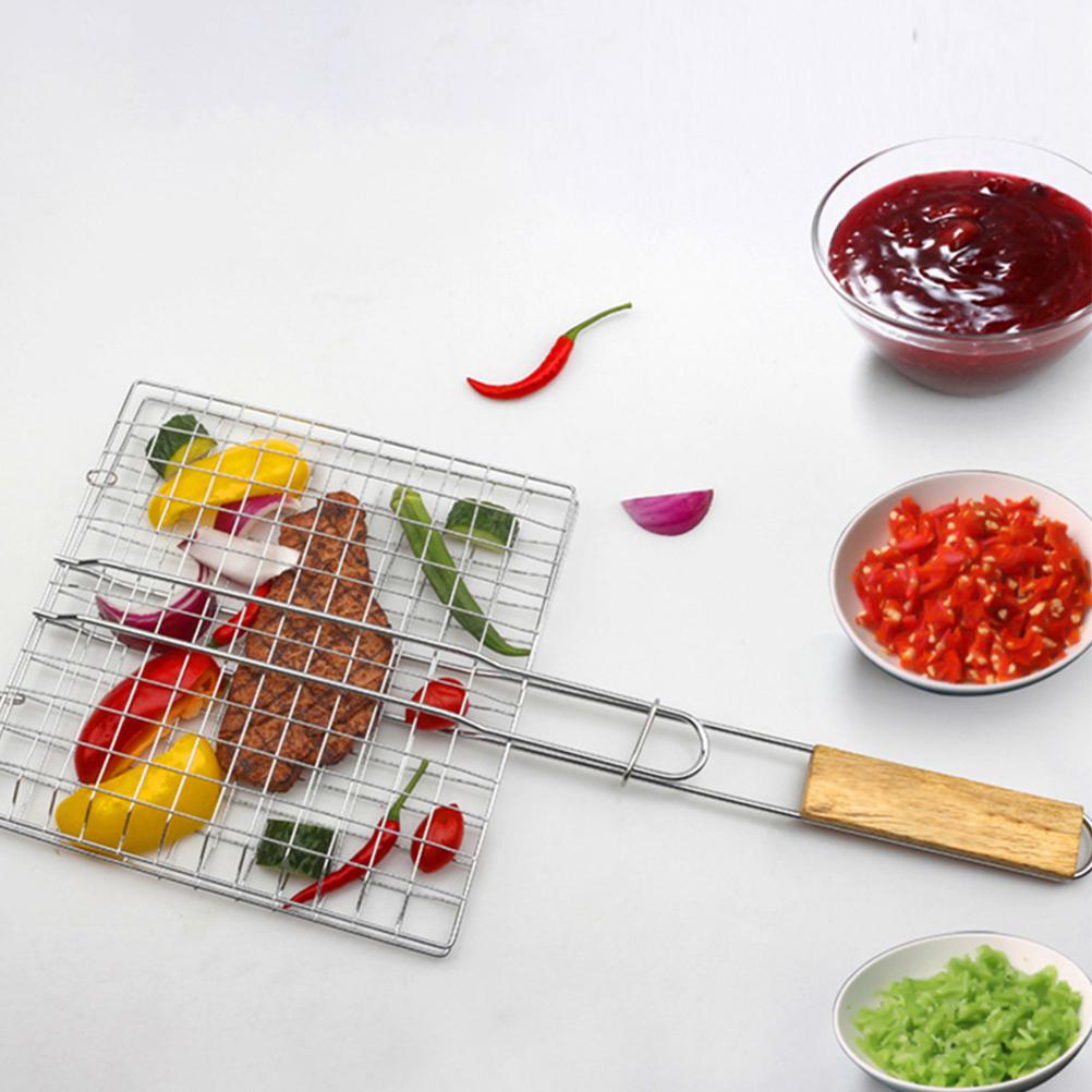 BBQ Net Grilled Fish Clip Basket Kitchen Barbecue Rack Stainless Steel Outdoor Portable